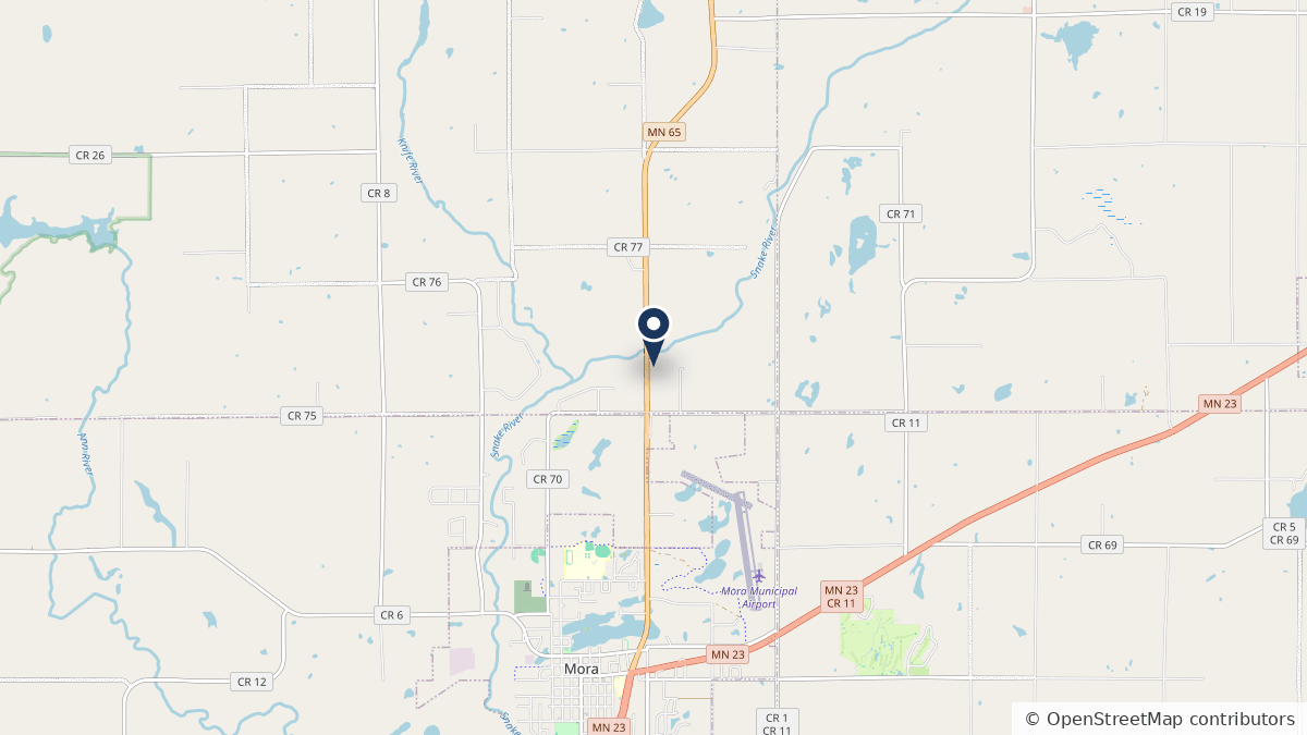Map showing the Davis Monroe Financial LLC office at 2244 MN-65, Suite A, Mora, MN 55051, just north of Mora on Highway 65